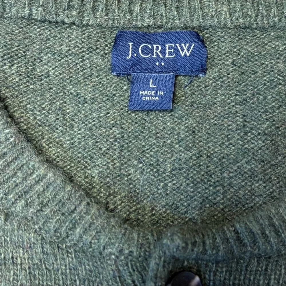 J Crew Lambswool Blend Henley Sweater Mens Large Green Knit Preppy Casual Button